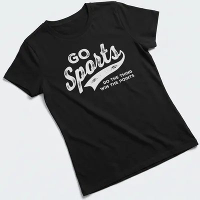 Vintage distressed sports-themed tee with humorous text — printed on a women's shirt