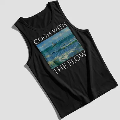 Serene sailboats on ocean waves illustrated in impressionist style. — printed on a tank top