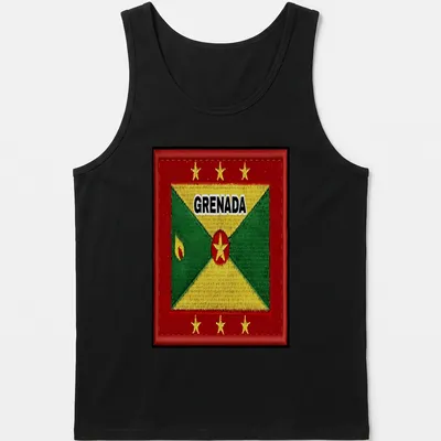 Embroidered Grenada flag T-shirt with bold lettering — printed on a tank top