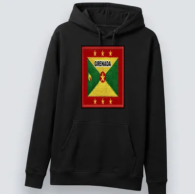 Embroidered Grenada flag T-shirt with bold lettering — printed on a unisex hoodie