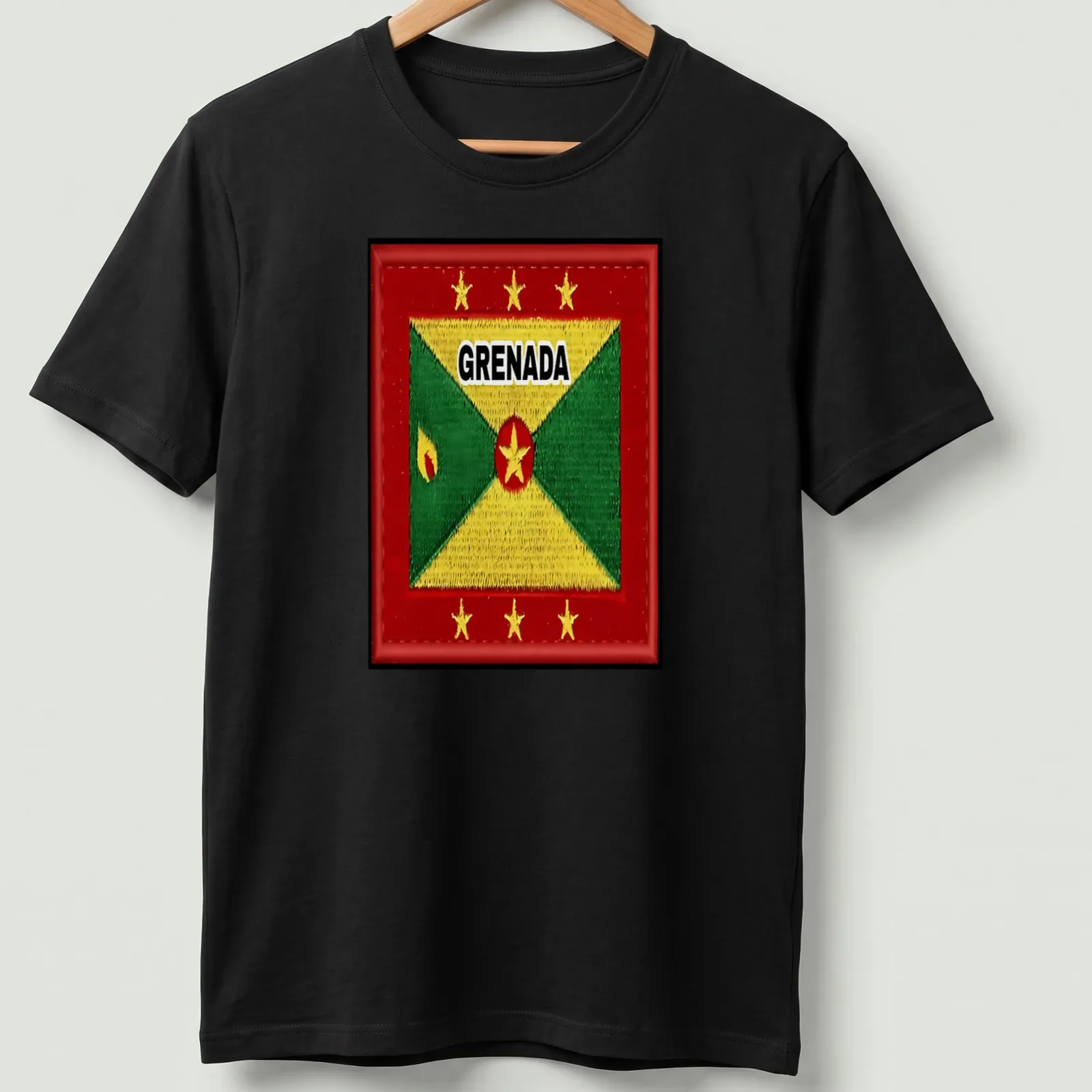 Embroidered Grenada flag T-shirt with bold lettering — printed on a unisex t-shirt