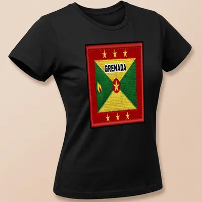 Embroidered Grenada flag T-shirt with bold lettering — printed on a women's shirt