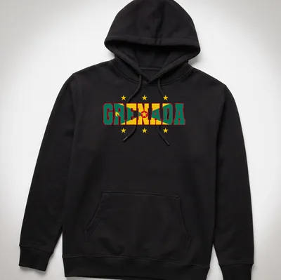 Bold graphic of the Grenada Flag with the word GRENADA prominently displayed — printed on a unisex hoodie