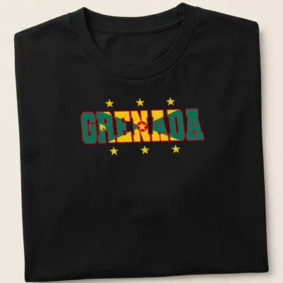 Bold graphic of the Grenada Flag with the word GRENADA prominently displayed — printed on a unisex t-shirt
