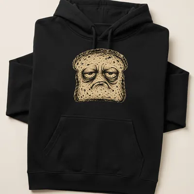 Edgy graphic tee featuring a grumpy slice of bread with bold text — printed on a unisex hoodie