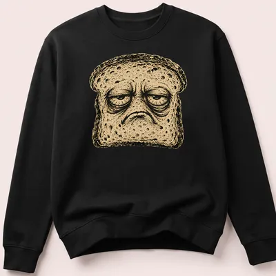 Edgy graphic tee featuring a grumpy slice of bread with bold text — printed on a unisex sweatshirt