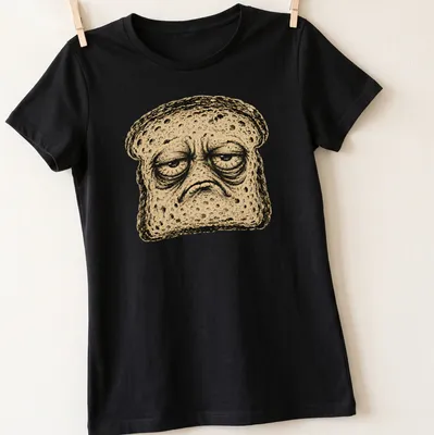 Edgy graphic tee featuring a grumpy slice of bread with bold text — printed on a women's shirt