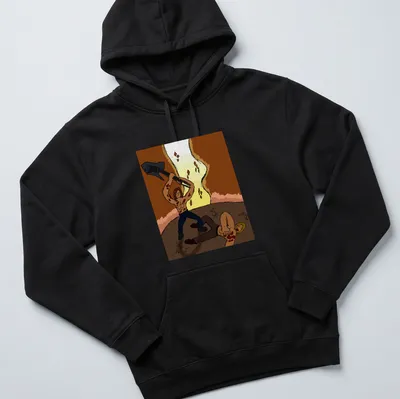 Cartoon-style axe-wielding warrior in vibrant colors on — printed on a unisex hoodie