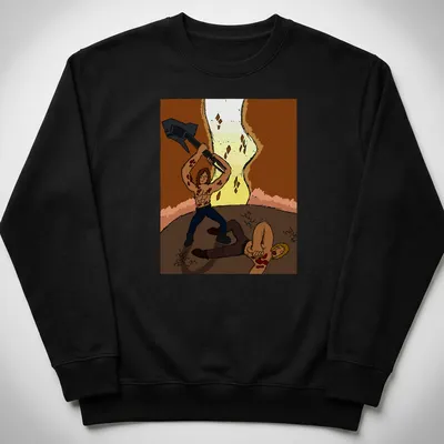 Cartoon-style axe-wielding warrior in vibrant colors on — printed on a unisex sweatshirt