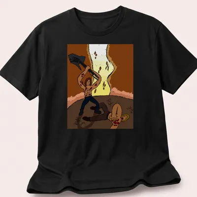 Cartoon-style axe-wielding warrior in vibrant colors on — printed on a unisex t-shirt