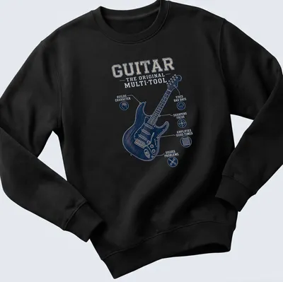 Vintage distressed t-shirt with a humorous slogan about guitars as tools — printed on a unisex sweatshirt
