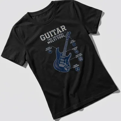 Vintage distressed t-shirt with a humorous slogan about guitars as tools — printed on a women's shirt
