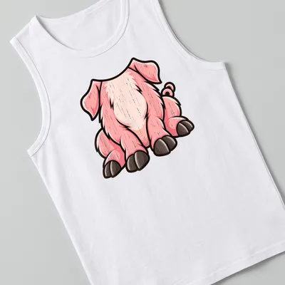 Cartoon pig with a big belly design for Halloween on — printed on a tank top