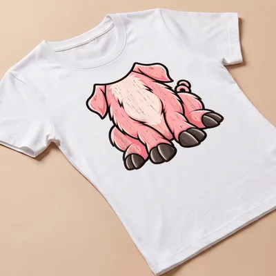 Cartoon pig with a big belly design for Halloween on — printed on a women's shirt