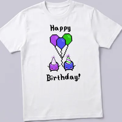 Cute pixel art Jumino characters with balloons and Happy Birthday text