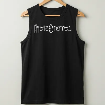 Bold typography of Hate Eternal printed on a black background — printed on a tank top