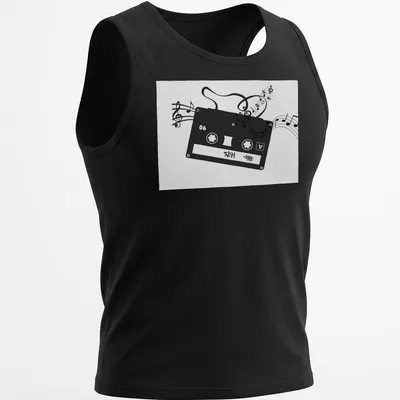 Minimalist design featuring a cassette tape and musical notes with HITS text — printed on a tank top