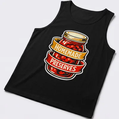 Vintage design featuring a jar of homemade preserves with bold text — printed on a tank top