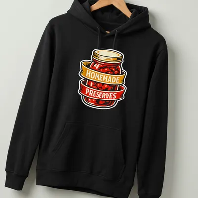 Vintage design featuring a jar of homemade preserves with bold text — printed on a unisex hoodie