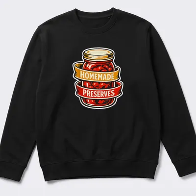 Vintage design featuring a jar of homemade preserves with bold text — printed on a unisex sweatshirt