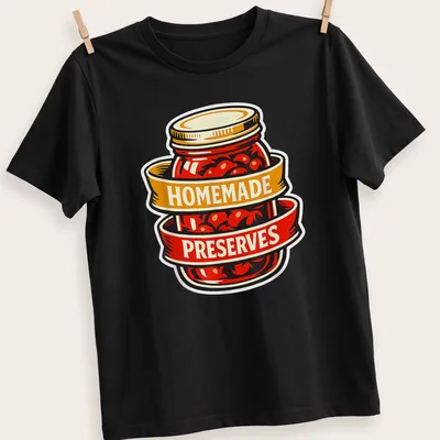 Vintage design featuring a jar of homemade preserves with bold text