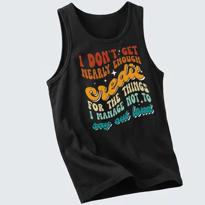 Bold retro typography t-shirt with colorful sarcastic text design — printed on a tank top