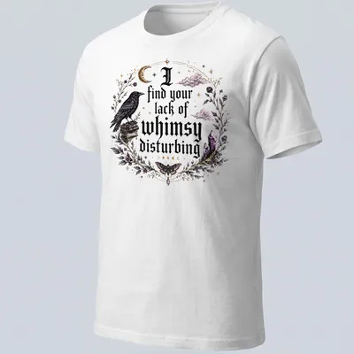 Gothic t-shirt featuring a crow and crystals with the phrase about whimsy