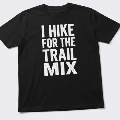 Hiking humor shirt with playful typography in green, brown, and yellow