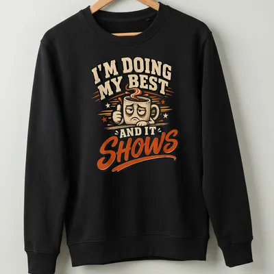 Retro t-shirt featuring a cheerful coffee mug and uplifting text about effort. — printed on a unisex sweatshirt