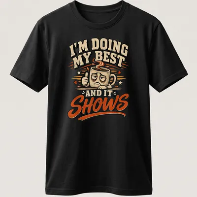 Retro t-shirt featuring a cheerful coffee mug and uplifting text about effort. — printed on a unisex t-shirt