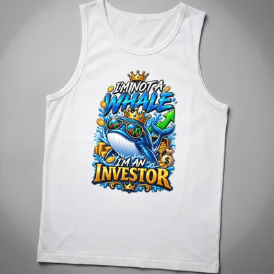 Cartoon whale with colorful text saying I'm not a whale I'm an investor — printed on a tank top