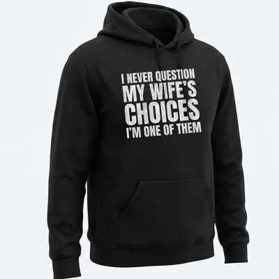 Bold typography shirt with humorous text about marriage choices in white and gray — printed on a unisex hoodie
