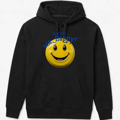 3D glossy t-shirt featuring a smiley face with playful text — printed on a unisex hoodie