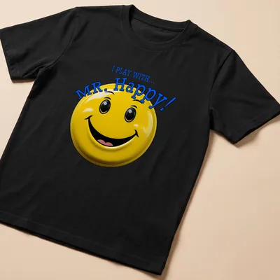 3D glossy t-shirt featuring a smiley face with playful text