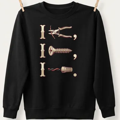 Vintage-style illustration of electrician tools with humorous text on — printed on a unisex sweatshirt