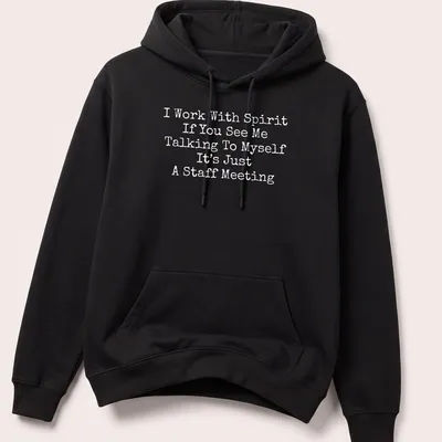Humorous text design on a white t-shirt about talking to oneself — printed on a unisex hoodie