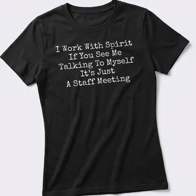 Humorous text design on a white t-shirt about talking to oneself — printed on a women's shirt