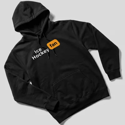 Bold typography Ice Hockey fan t-shirt in black, orange, and white colors — printed on a unisex hoodie