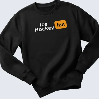 Bold typography Ice Hockey fan t-shirt in black, orange, and white colors — printed on a unisex sweatshirt