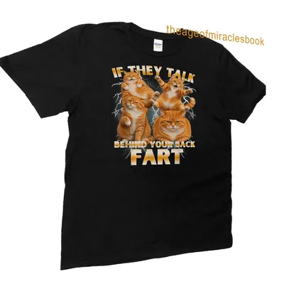 Humorous cat-themed t-shirt featuring an orange cat and a funny saying. — printed on a unisex t-shirt (angled view)