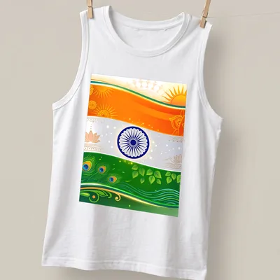 Vibrant doodle illustration of the Indian flag and cultural elements — printed on a tank top