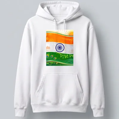 Vibrant doodle illustration of the Indian flag and cultural elements — printed on a unisex hoodie