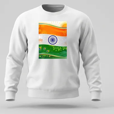 Vibrant doodle illustration of the Indian flag and cultural elements — printed on a unisex sweatshirt
