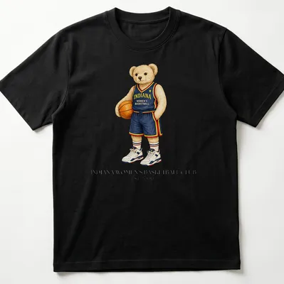 Realistic illustration of a bear playing basketball, with team text. — printed on a unisex t-shirt