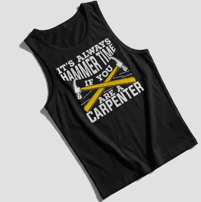 Vintage distressed T-shirt featuring crossed hammers and the text 'It's Always Hammer Time' — printed on a tank top