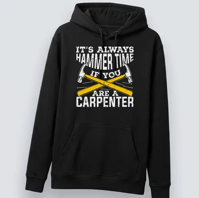 Vintage distressed T-shirt featuring crossed hammers and the text 'It's Always Hammer Time' — printed on a unisex hoodie