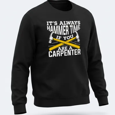 Vintage distressed T-shirt featuring crossed hammers and the text 'It's Always Hammer Time' — printed on a unisex sweatshirt