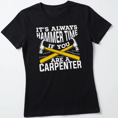 Vintage distressed T-shirt featuring crossed hammers and the text 'It's Always Hammer Time' — printed on a women's shirt
