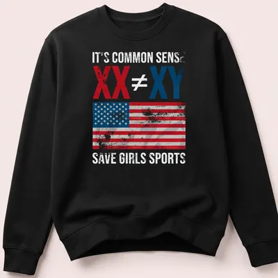 Distressed graphic tee featuring an American flag and bold text on girls' sports — printed on a unisex sweatshirt