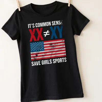 Distressed graphic tee featuring an American flag and bold text on girls' sports — printed on a women's shirt